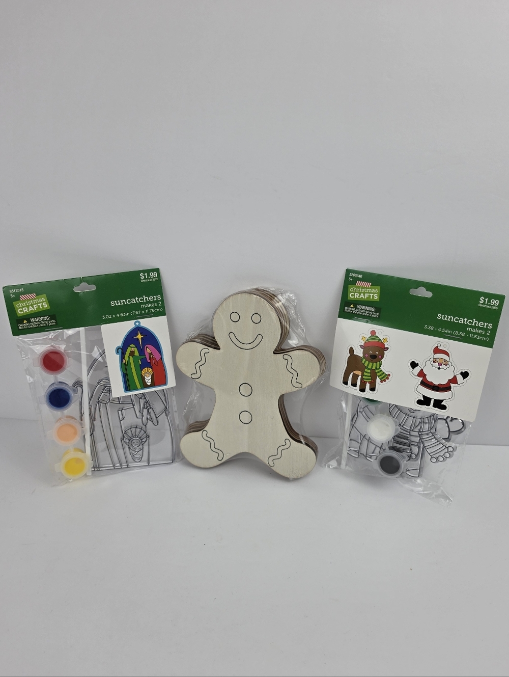 Holiday Craft Kit Bundle: 6 Wooden Gingerbread Men & 2 DIY Paint Suncatchers San
